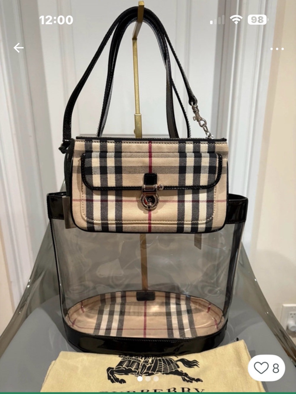 Burberry Black Trim Clear Tote with Vintage Check Pouch